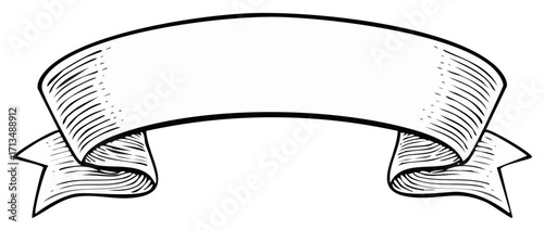 Detailed Engraving of a Curving Scroll Ribbon Banner for Emblems or Headline Decoration and Message Design