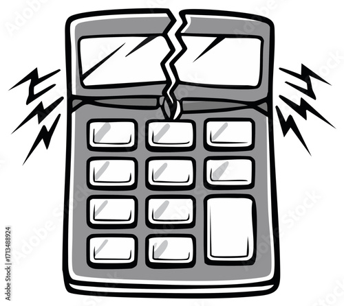 Broken Calculator Cartoon Vector Icon Symbolizing Financial Problems or Math Error