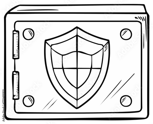 Vault door with a shield representing protection and security for safeguarding valuable possessions