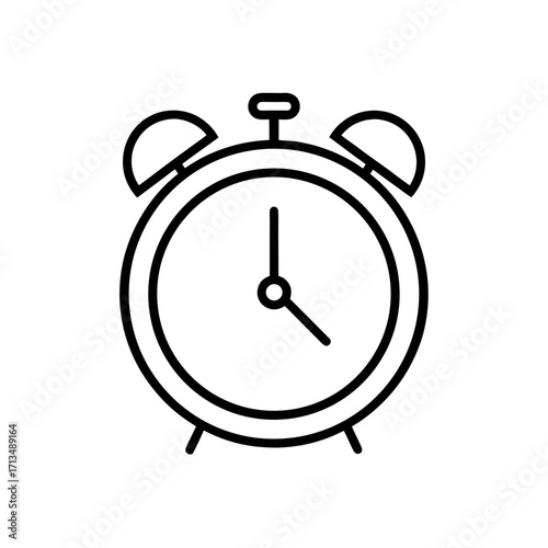 Outline drawing of a classic alarm clock on transparent background