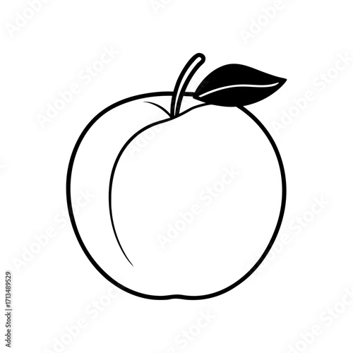 Simple outline drawing of a single peach on transparent background