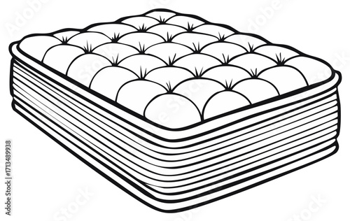 Mattress Line Art Illustration with Tufted Top and Layered Construction for Sleeping Comfort
