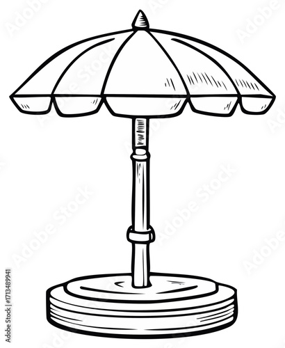 Hand Drawn Sketch of an Open Patio Umbrella with a Round Base