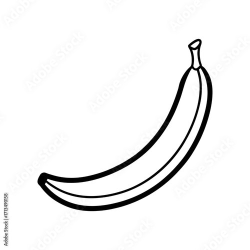 Illustration of a single banana in outline on transparent background