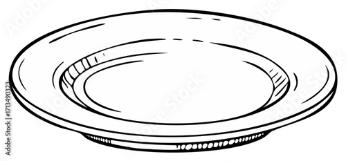Illustration of an Empty Dish, Hand-Drawn Plate, Outline Design
