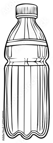 Outlined vector graphics of a plastic water bottle with a cap, health and hydration concept