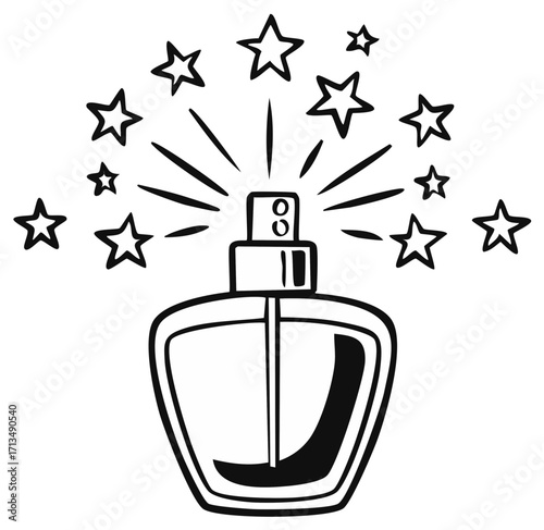 Elegant perfume bottle radiating sparkle with a constellation of stars for beauty, luxury, and fragrance advertisement