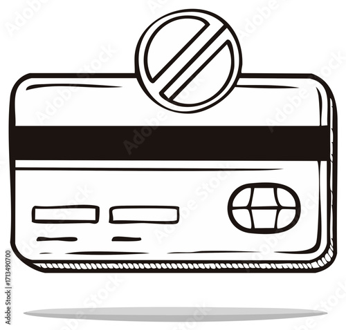 Credit card with a prohibition symbol above it illustrating financial restrictions or declined transactions