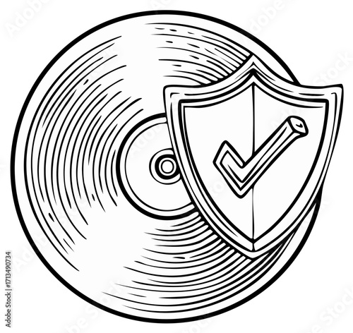 Shielded Data Storage Security Protection with Check Mark Icon Outline