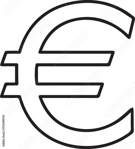 Sleek euro currency symbol, simple outline for financial design. Modern vector icon representing European economy, trade, and global markets