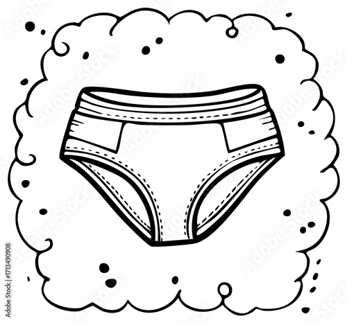 Clean Panties Drawing in Bubble Style Cloud with Dotted Accents, Lingerie Garment