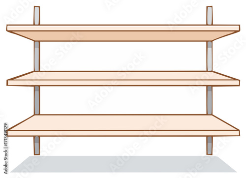 Empty wooden shelves vector illustration for storage and display on a white background