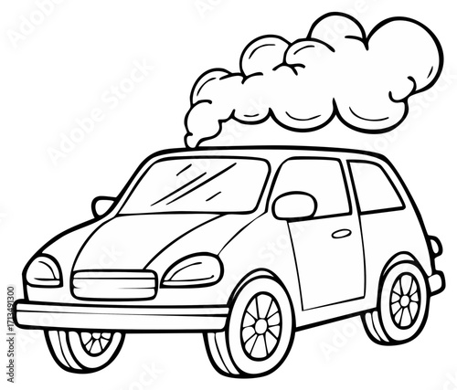 Cartoon Car with Exhaust Smoke