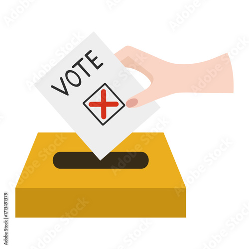 Hand inserting vote into ballot box: exercising democratic right