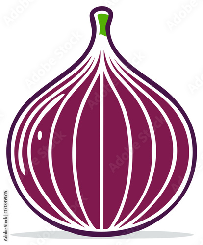 Stylish Fig Illustration: Purple Fruit with Striking White Lines and Green Stem