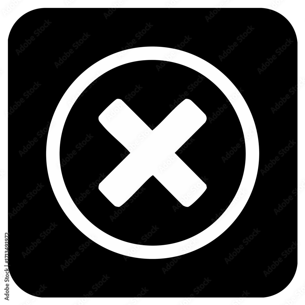 Fototapeta premium White X Mark Inside a Rounded Circle on Black Background