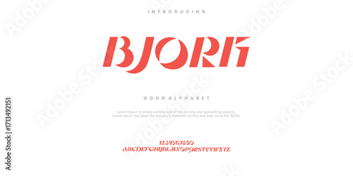 Bjork abstract minimal modern alphabet fonts. Typography technology vector illustration