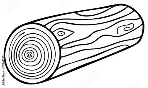 Simple line art of a single wood log showing tree rings and grain pattern for coloring