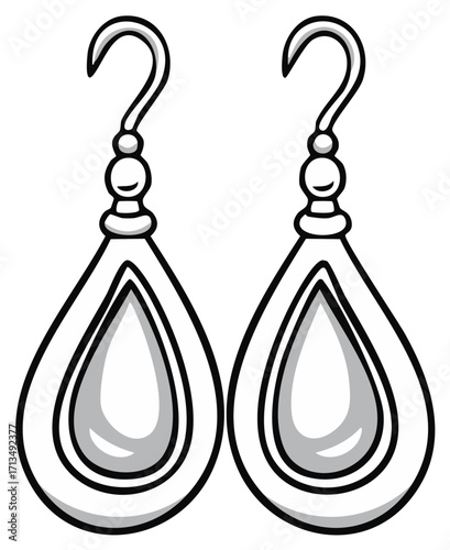 Cartoon style teardrop earrings in grayscale