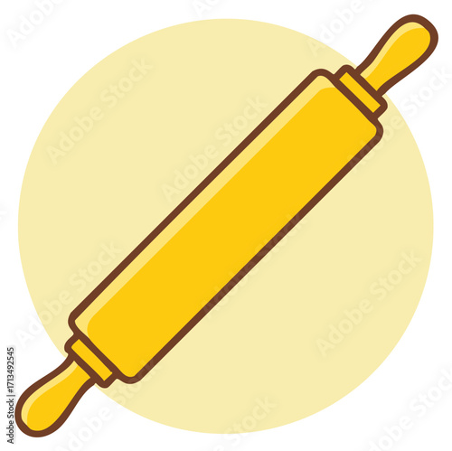 Yellow Rolling Pin Cooking Utensil Pastry Dough Food Preparation Tool on Circle