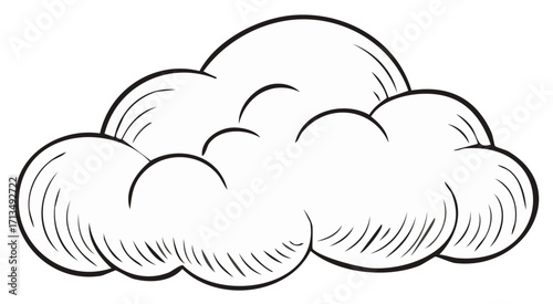 Whimsical hand drawn cloud with stylized texture and bold outline