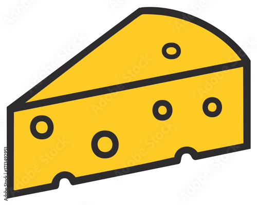Yellow cheese wedge with holes simple graphic icon vector illustration