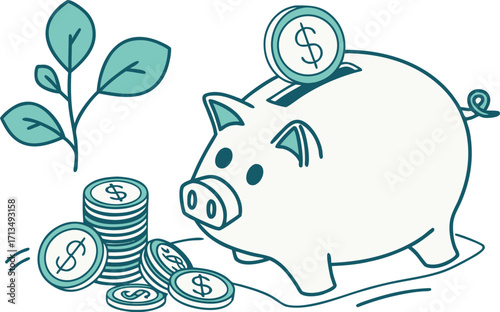 Flat design finance savings piggy bank coins vector illustration