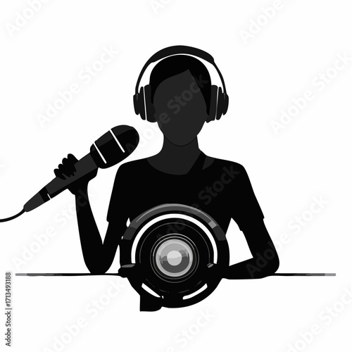Empower your podcast or broadcast with this modern audio visual creator silhouette design concept