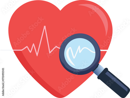 Heart health checkup magnified electrocardiogram heartbeat medical cardiology concept vector