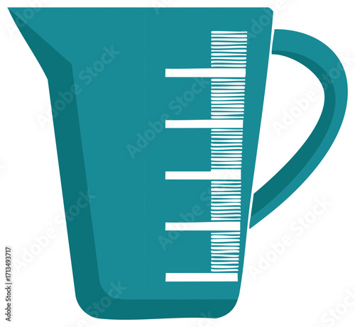 Vibrant teal measuring cup kitchen utensil icon with precise volume measurement scales vector graphic