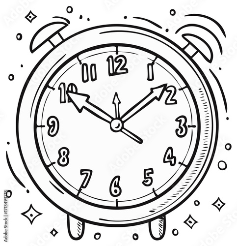 Alarm Clock Doodle Illustration of Retro Timepiece Ticking