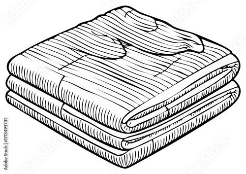 Stylized Folded Cloth Stack Line Art Illustration, Clothing Fabric Textiles