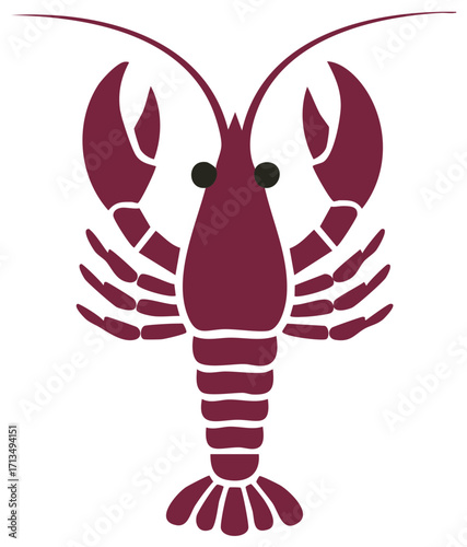 Burgundy Lobster Silhouette: Crustacean Icon, Seafood Graphic Symbol