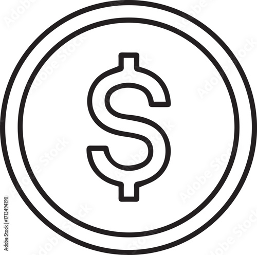Simple dollar coin icon for financial savings, investments, banking, and global currency exchange rates, perfect for mobile apps and websites