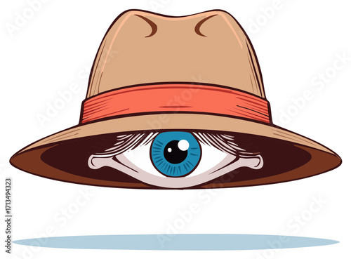 Surreal Eye Peeking from Underneath a Tan Hat Creative Illustration