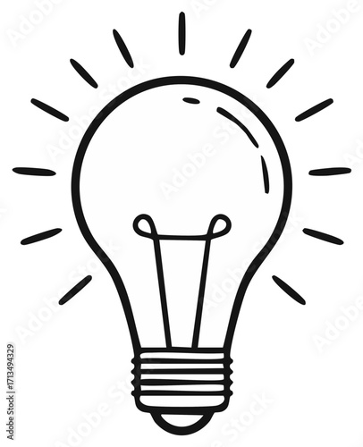 Sketch of a lightbulb emitting light radiating outwards conveying idea generation and creative inspiration in minimalist style