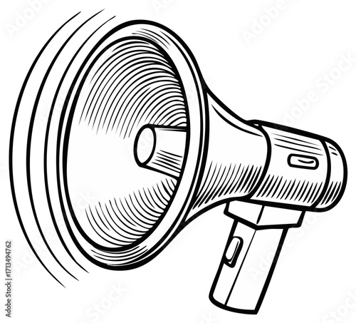 Hand drawn loudspeaker illustration shouting and broadcasting information in sketch style, marketing or announcing ideas design