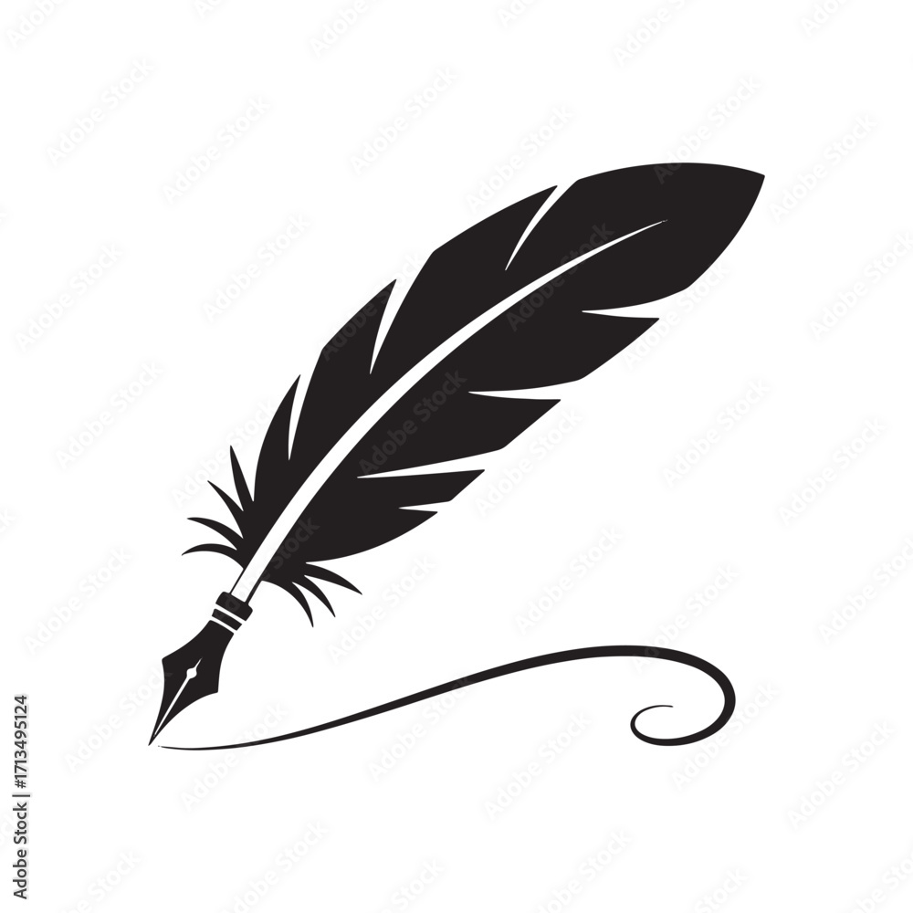 Obraz premium Elegant Quill Pen Illustration A Timeless Symbol of Writing History and Literary Excellence Depicted in a Minimalist Black and White Design