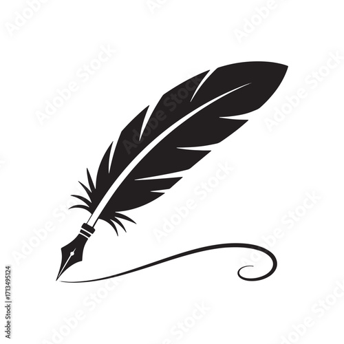 Elegant Quill Pen Illustration A Timeless Symbol of Writing History and Literary Excellence Depicted in a Minimalist Black and White Design