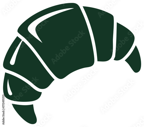 Minimalist deep green croissant icon graphic bakery breakfast pastry silhouette vector illustration