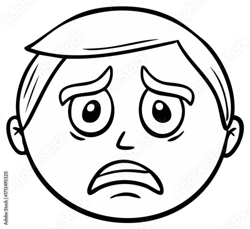 Worried face in black and white cartoon illustration