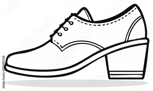 Retro Women's Oxford Shoe with Block Heel Line Drawing Illustration