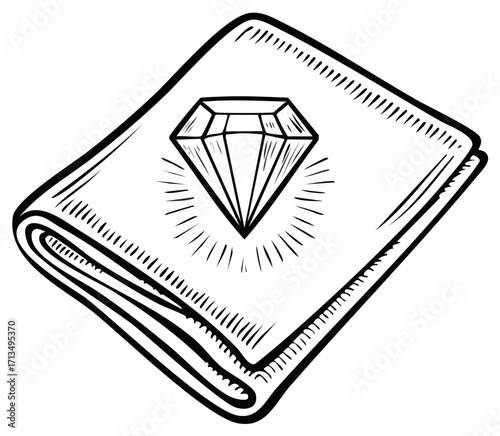 Sketch drawing of a book with a shining diamond, symbolizing valuable knowledge and education