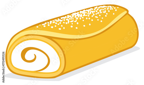 Delicious cream-filled sponge cake roll dessert with sprinkles vector illustration