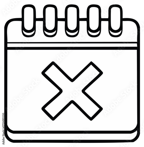 Outline Calendar Icon with Cross Mark Symbolizing Date Cancellation or Rejection