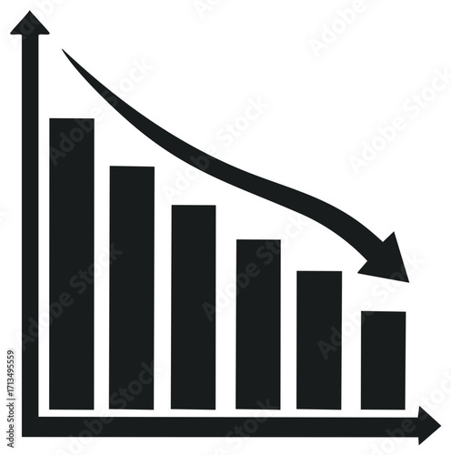 Bar chart with decreasing columns and a downward arrow illustrating decline