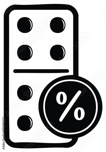 Discount Percentage Graphic next to 6 Dot Domino Tile in Black and White