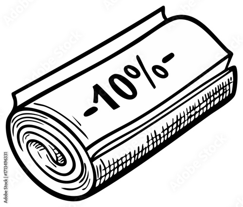Rolled newspaper with a 10 percent off discount sale advertisement cartoon vector illustration