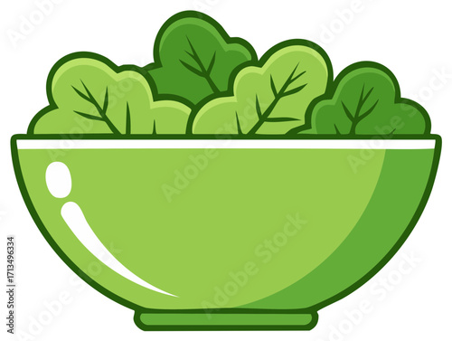 Cartoon bowl of fresh lettuce, healthy food concept, isolated illustration