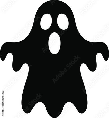Black ghost with wide mouth and round eyes silhouette